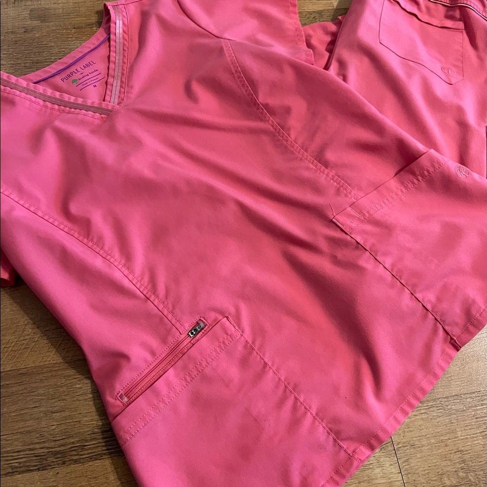 healing hands Pink V-neck Medical Scrub Top
